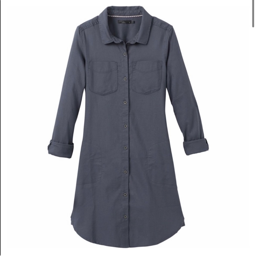 NWOT Prana | Women's Blue Long Sleeve Button Down Collared Shirtdress